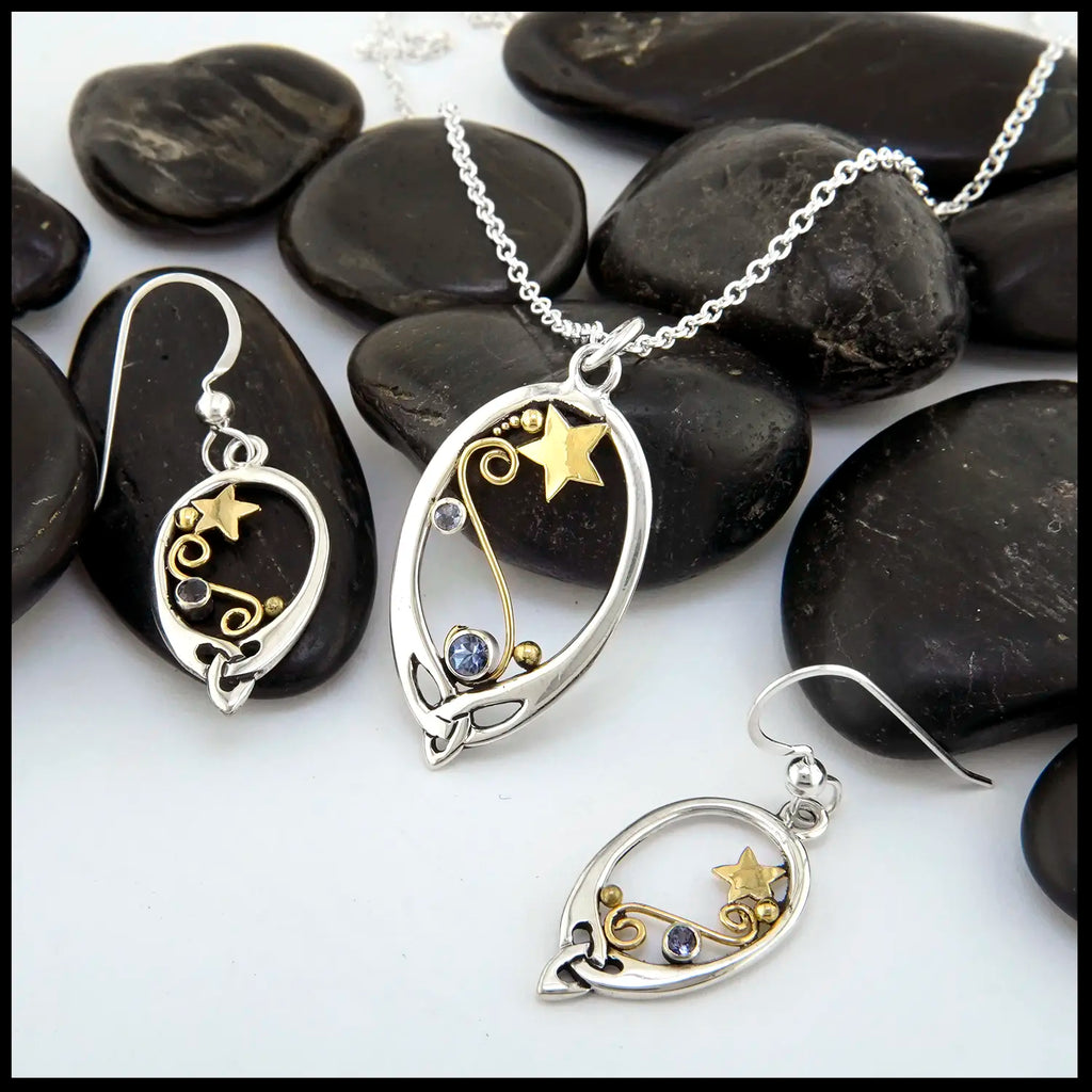 Tanzanite Pendant and Earring Set in Sterling Silver and 14K/18K gold 