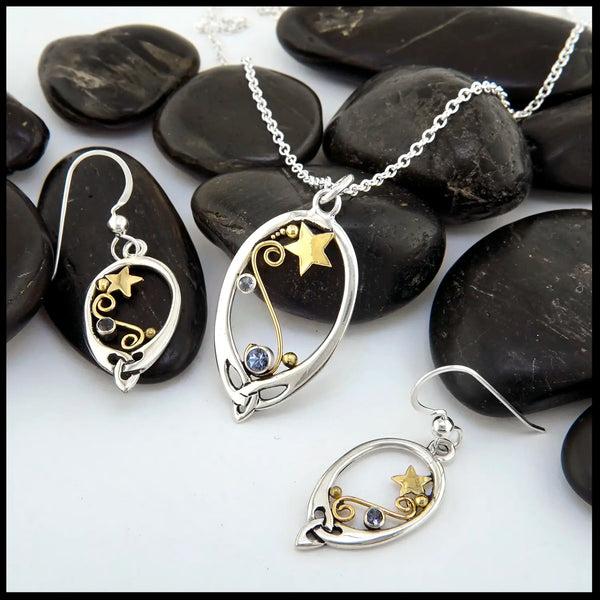 Tanzanite Pendant and Earring Set in Sterling Silver and 14K/18K gold 