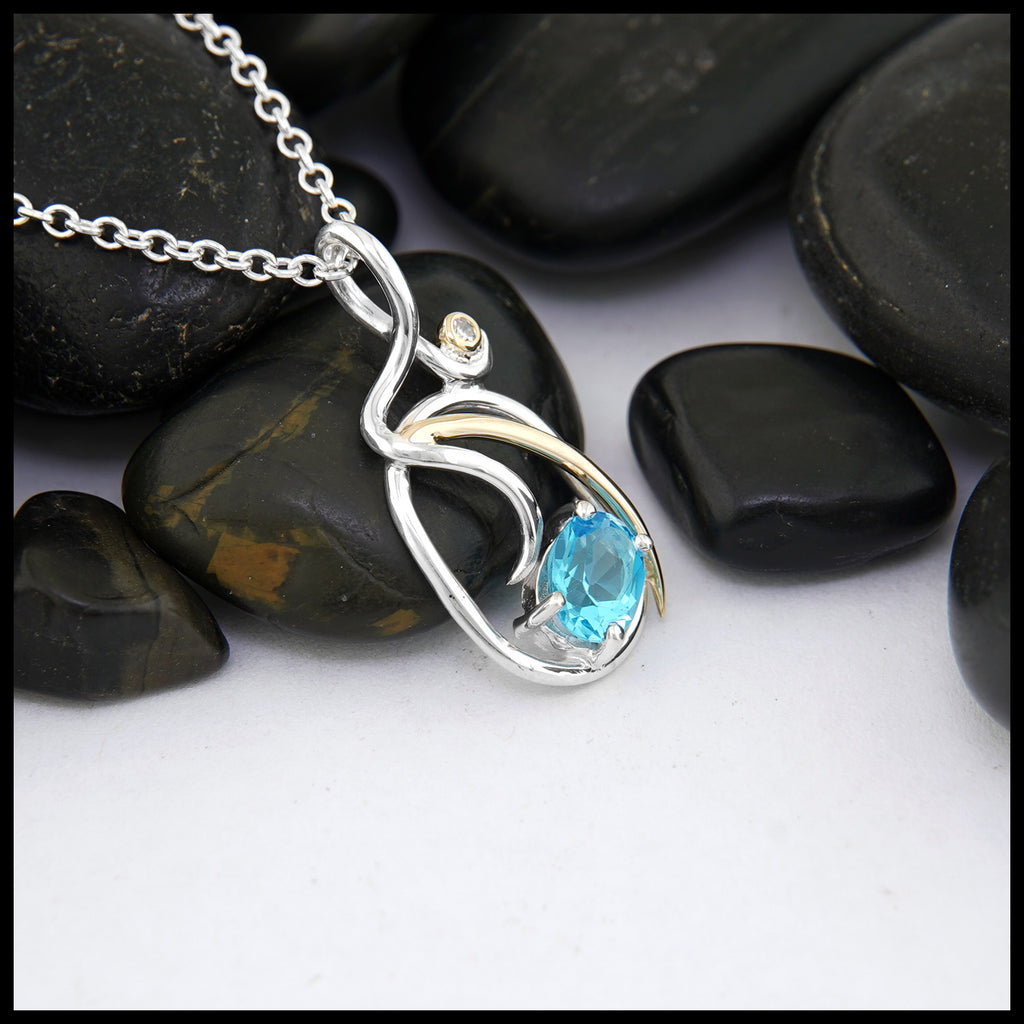 Custom Blue Topaz and Diamond Pendant
