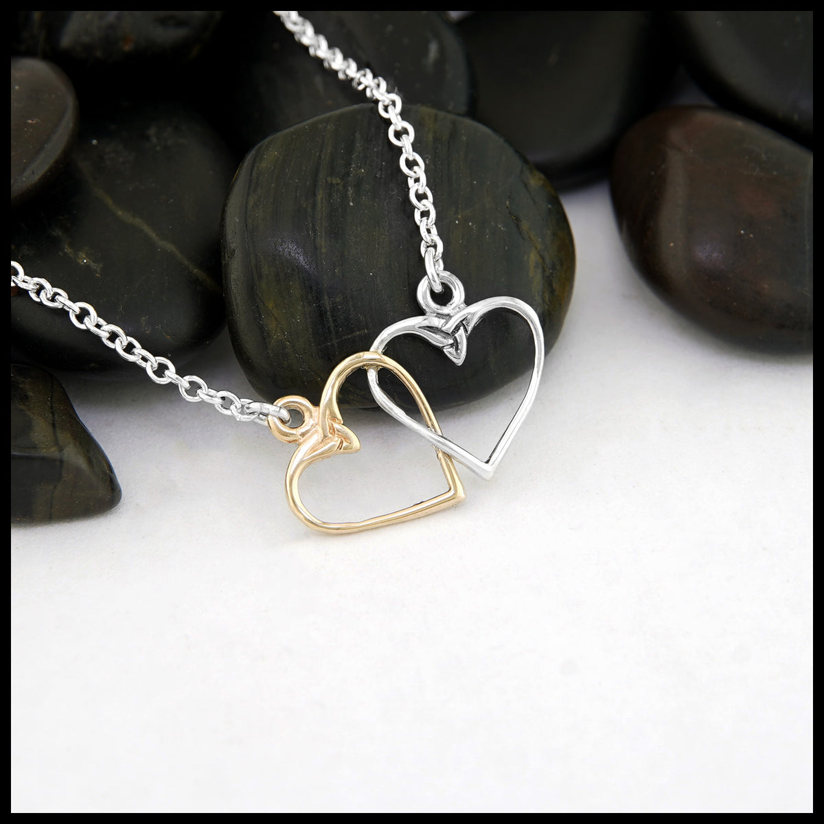 Interlocking Heart Necklace in Sterling Silver & 14K Gold – Walker