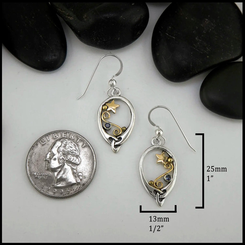 Tanzanite  Earrings Set in Sterling Silver and 14K/18K gold 25mm x 13mm 