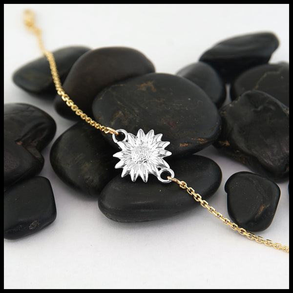 Two Tone Sunflower Chain Bracelet in 14K Gold