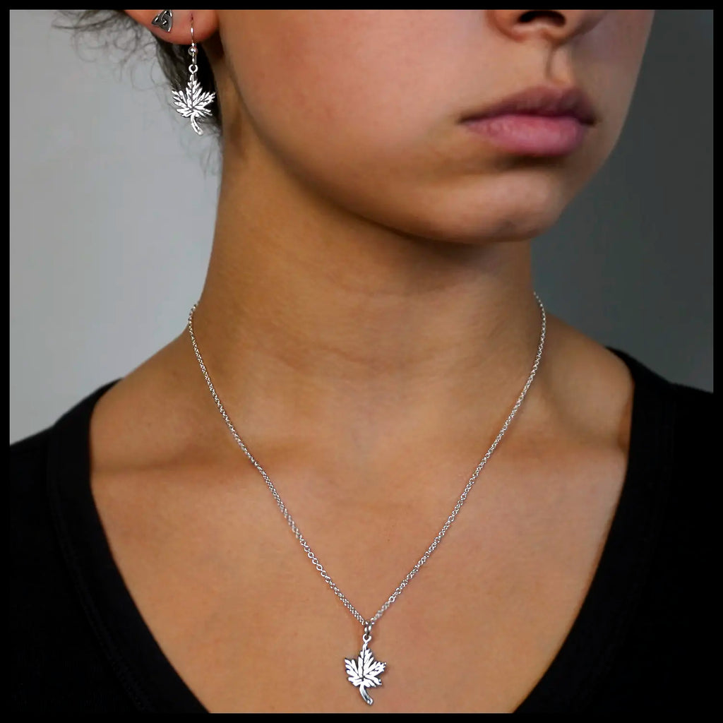 Small Maple Leaf Pendant and Earring Set in Sterling Silver