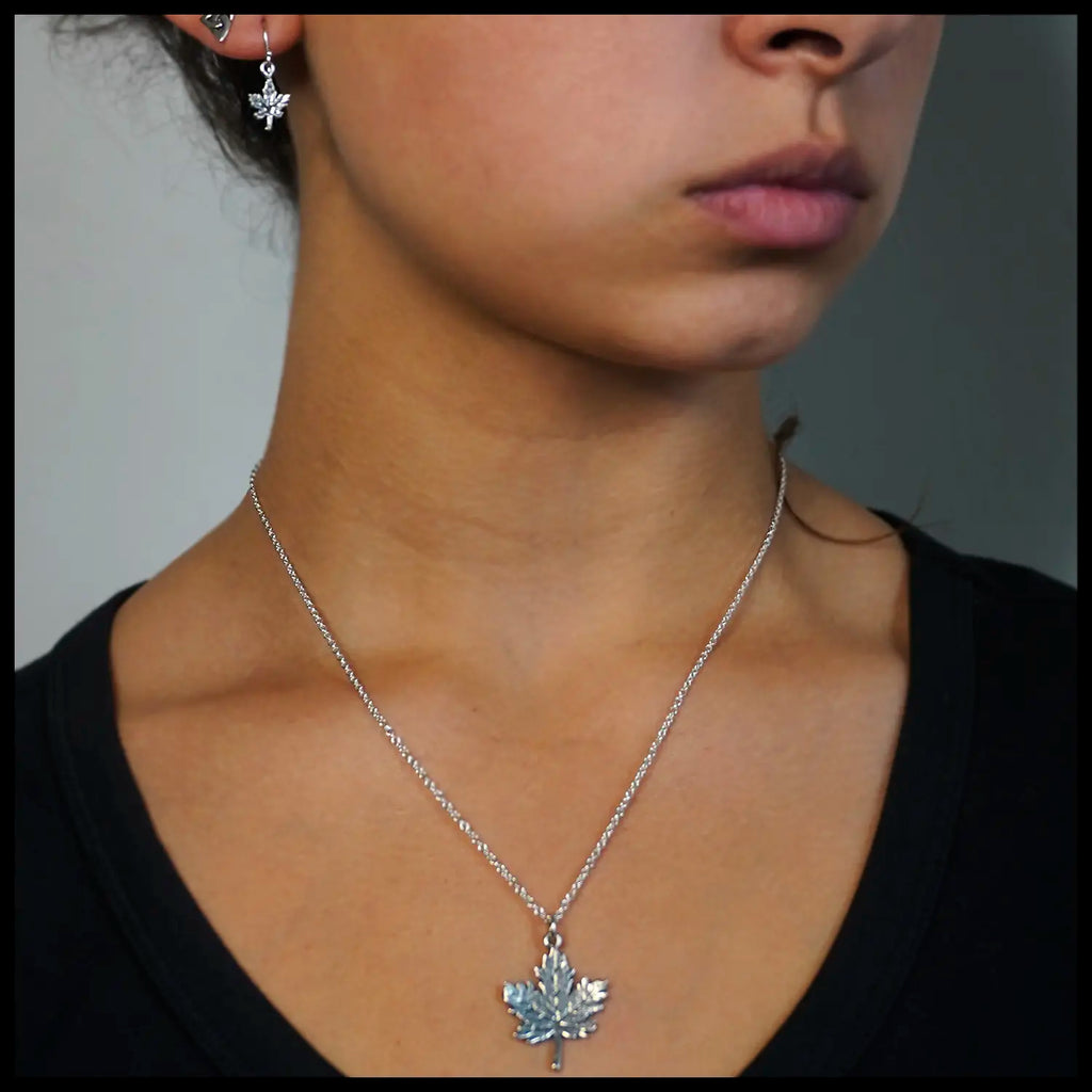 Maple Leaf Pendant and Earring Set in Sterling Silver