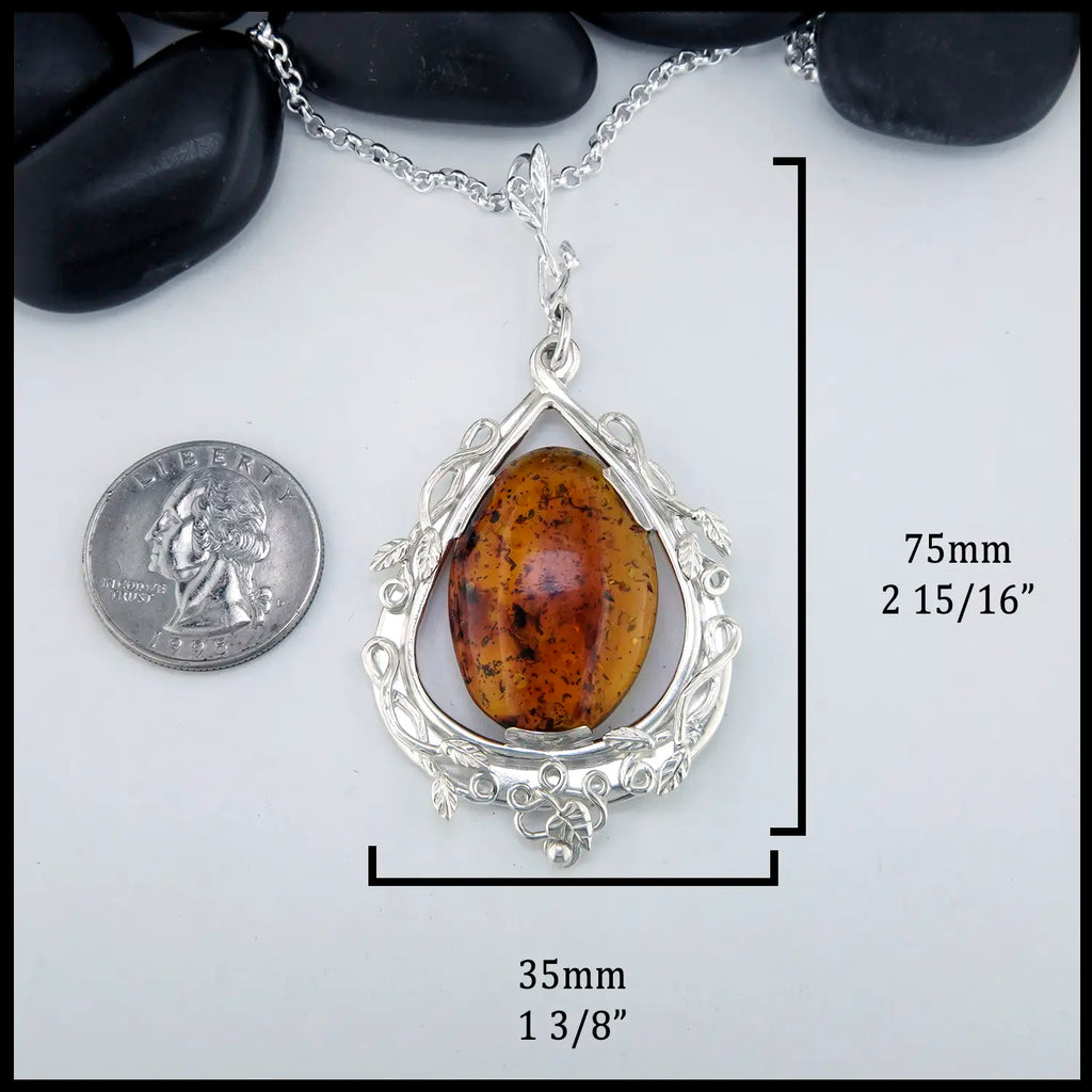 Amber Pendant in Sterling Silver
75mm x 35mm
