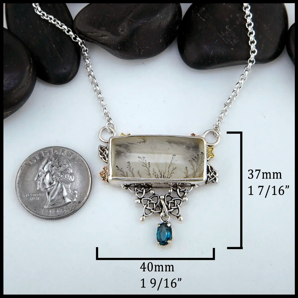 Dendritic Quartz and Blue Topaz set in a custom Sterling Silver Pendant
37mm x 40mm