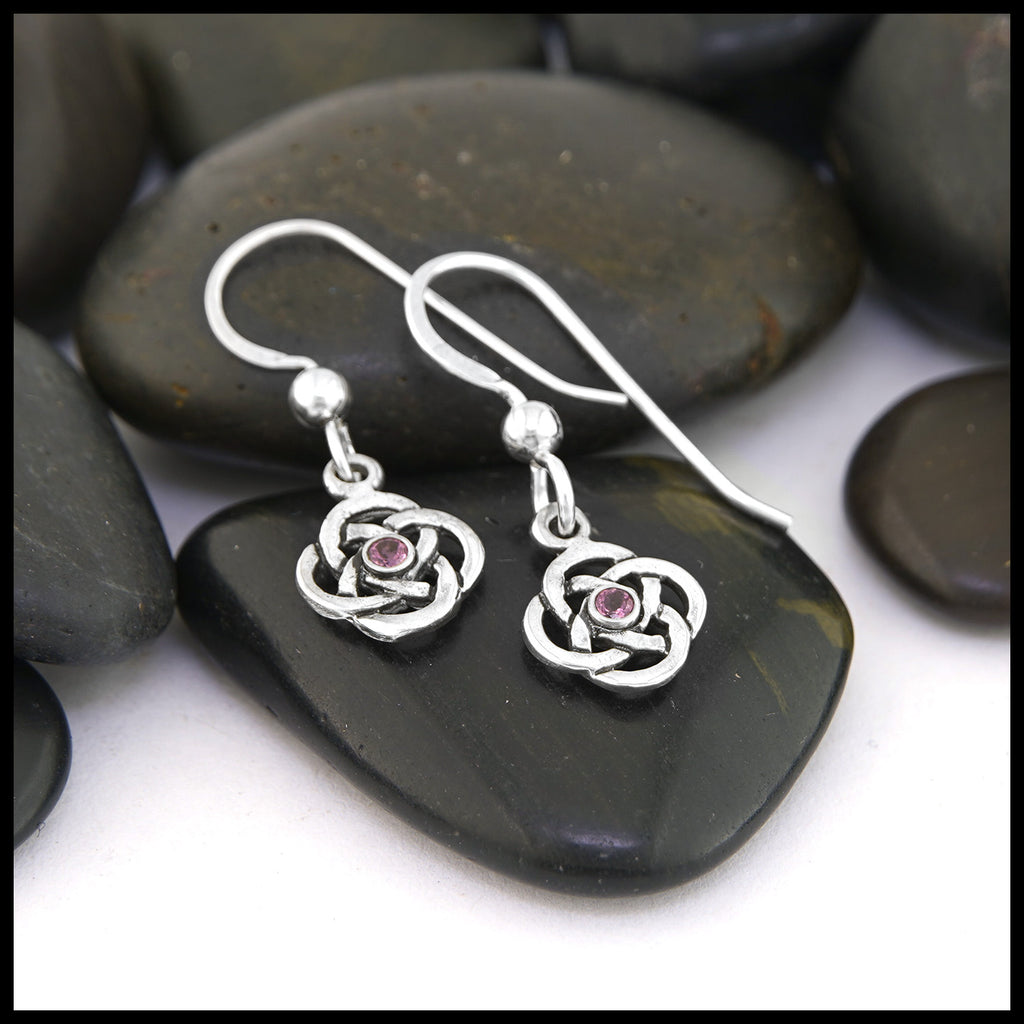 Pink Tourmaline Josephine's Knot Celtic Drop Earring in Sterling Silver