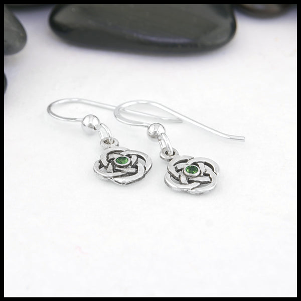 Tsavorite Josephine's Knot Celtic Drop Earrings in Sterling Silver