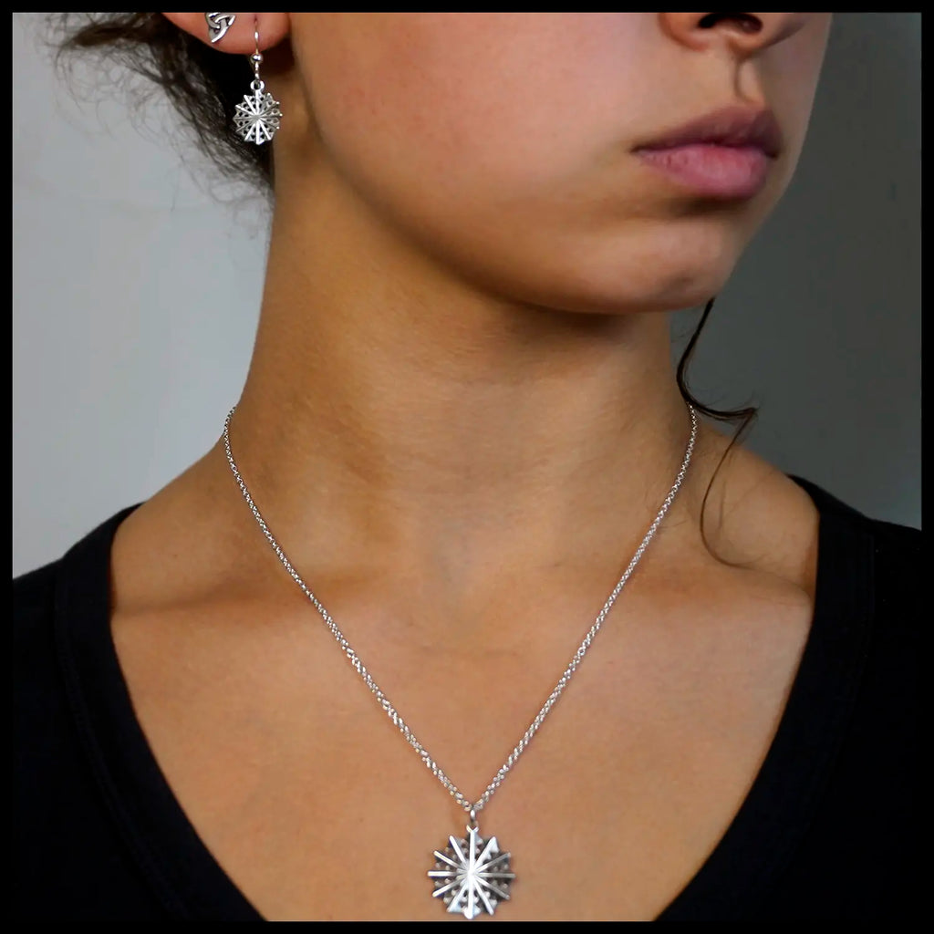 Cheryl's Snowflake Pendant and Earrings in Silver Small