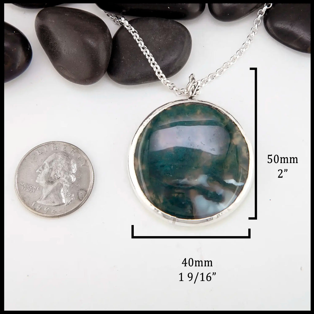 Moss Agate Flower Pendant in Sterling Silver
50mm x 40mm