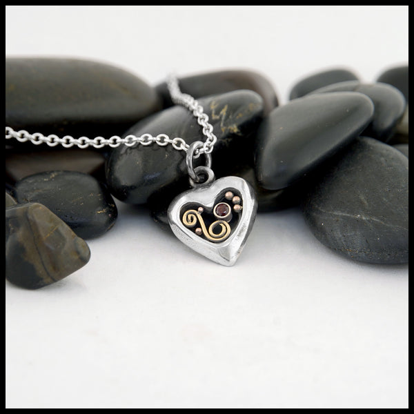 Dainty Heart Pendant with Pink Garnet