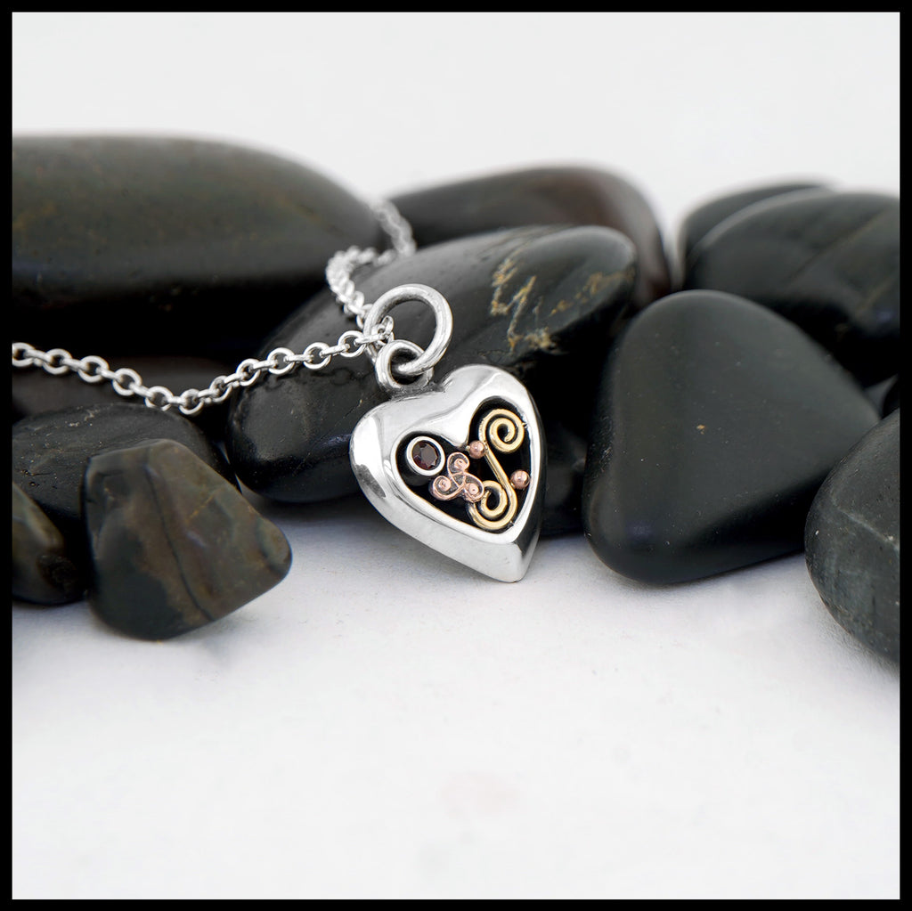 Dainty Celtic Heart Pendant with Garnet