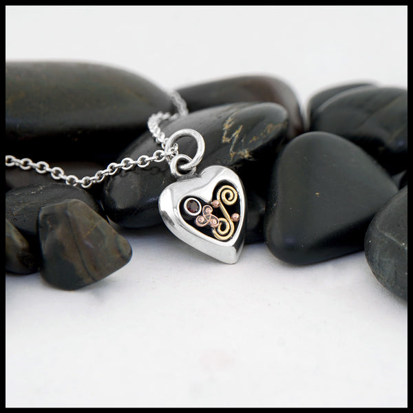 Dainty Celtic Heart Pendant with Garnet