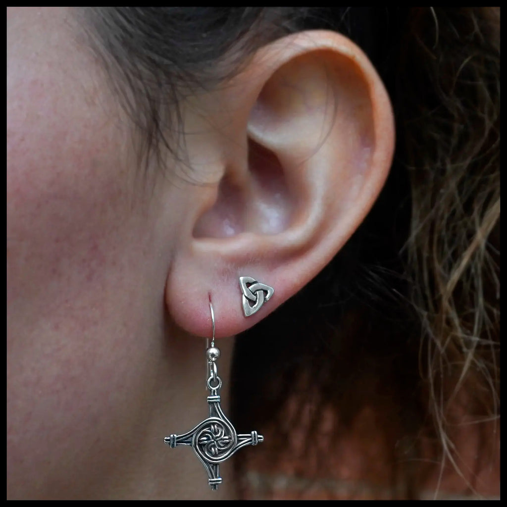Small St. Brigid's Spiral Cross Earrings in Silver