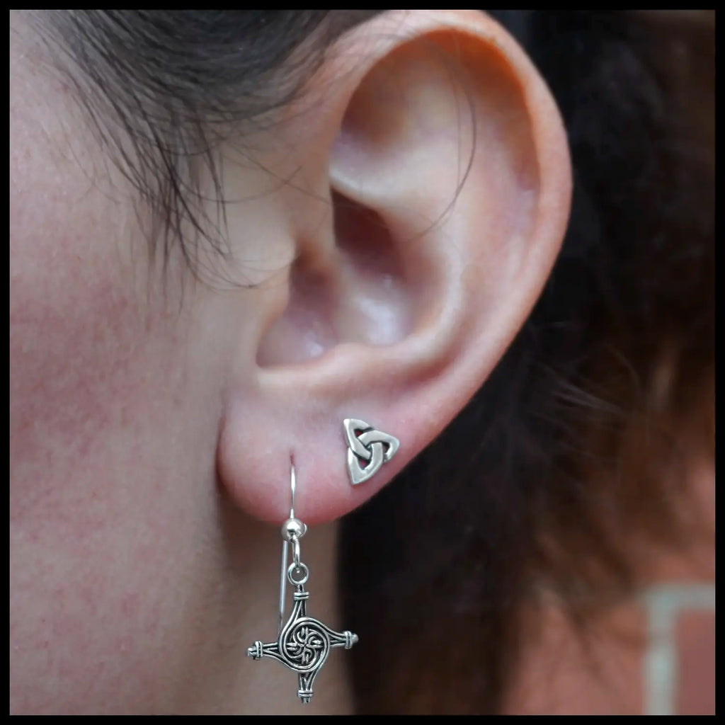 Extra Small St. Brigid's Spiral Cross Earrings in Silver