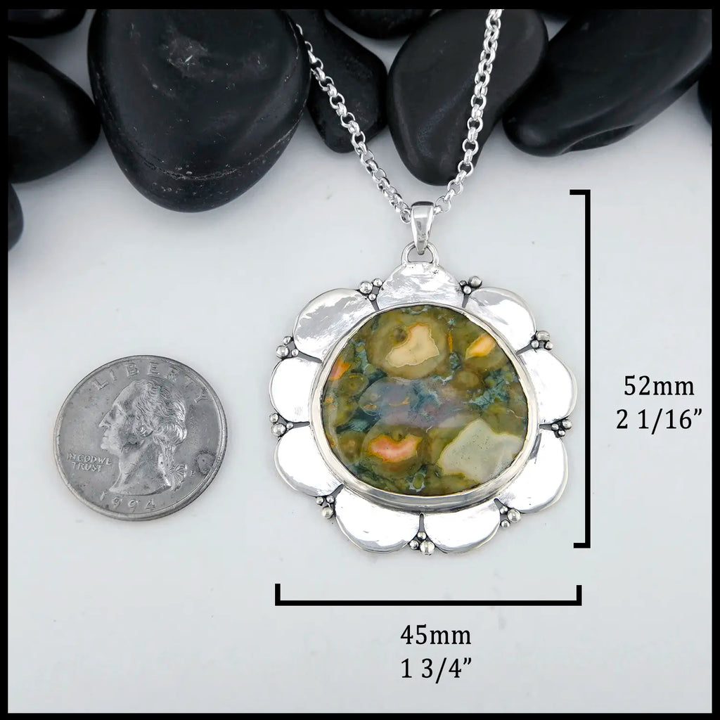 Ocean Jasper Flower Pendant in Sterling Silver
52mm x 45mm