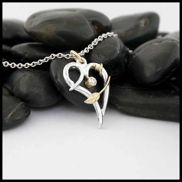 Tangled Leaf Heart Pendant with Diamond