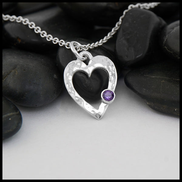 Hammered Heart Pendant with Amethyst