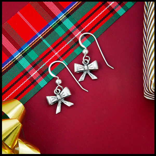 Bow Drop Earrings in Sterling Silver
