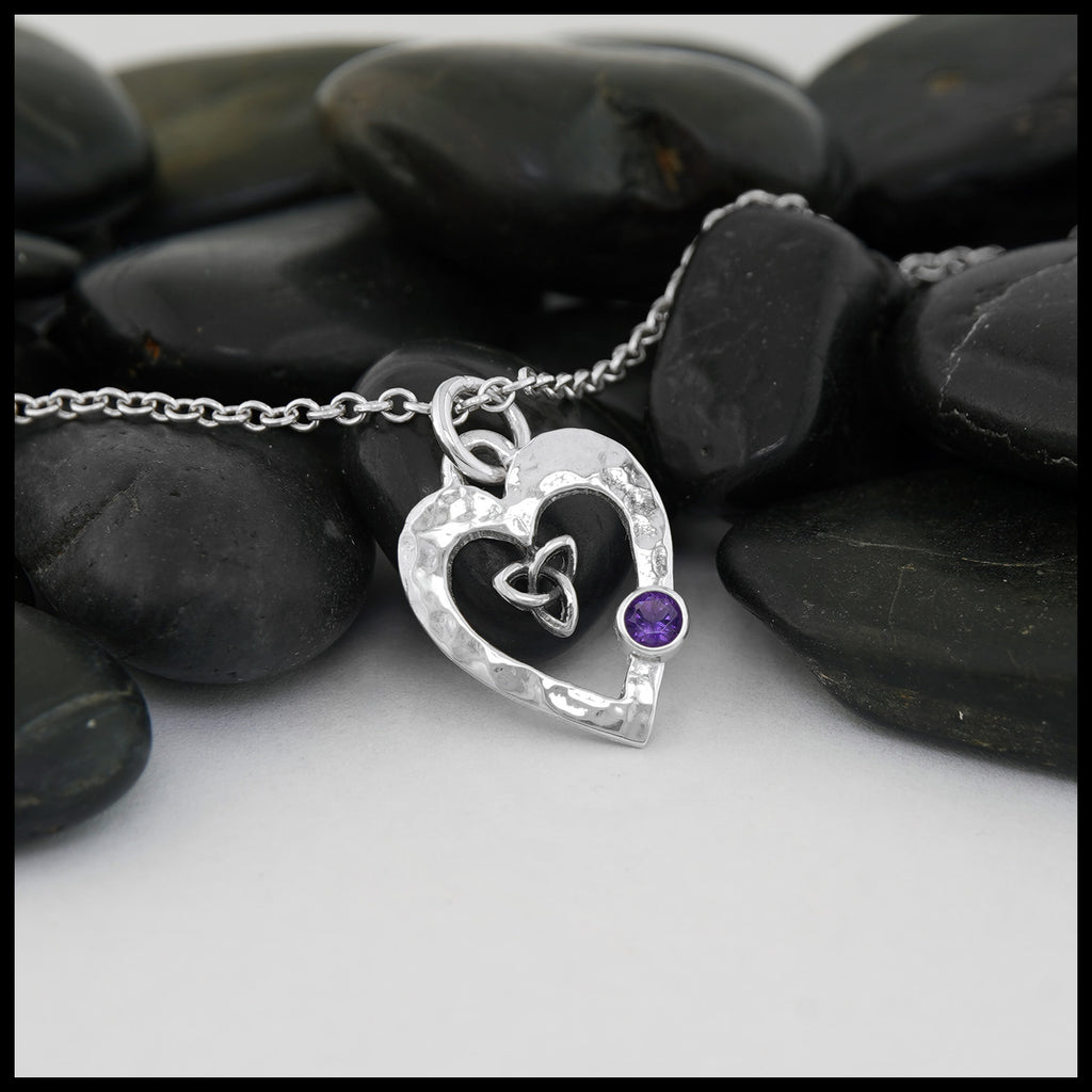Hammered Heart Pendant with Trinity and Amethyst