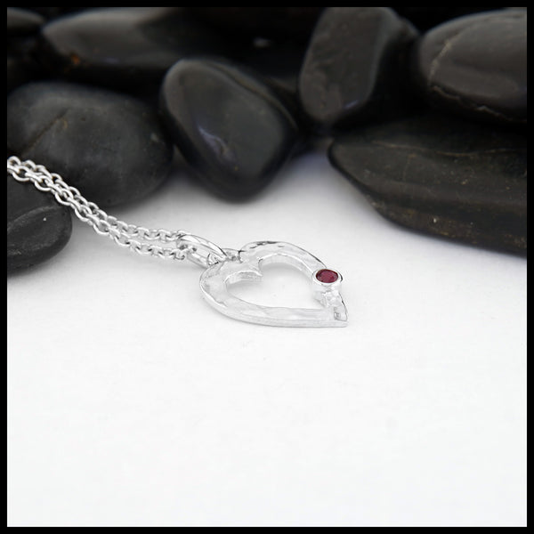 Hammered Heart Pendant with Ruby