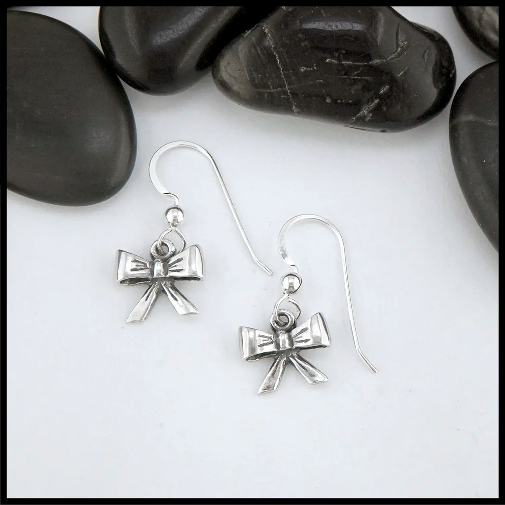 Bow Drop Earrings in Sterling Silver