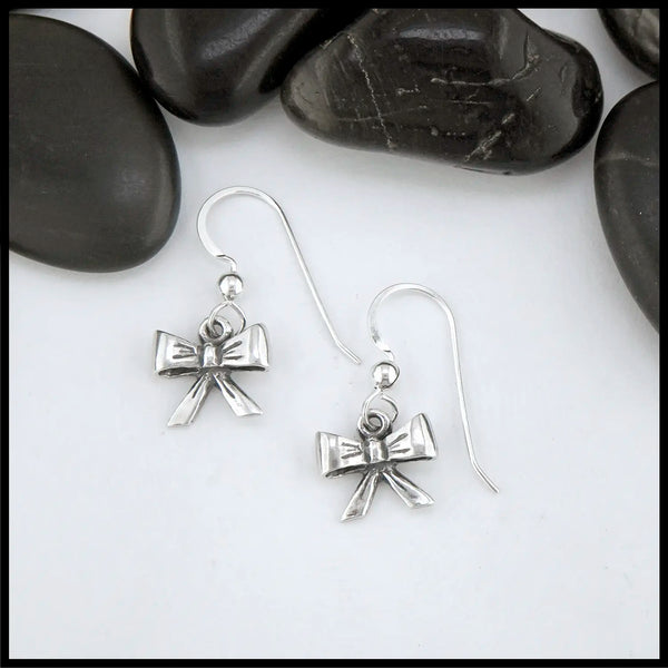 Bow Drop Earrings in Sterling Silver