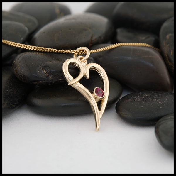 Entwined Gold Heart Pendant with Ruby