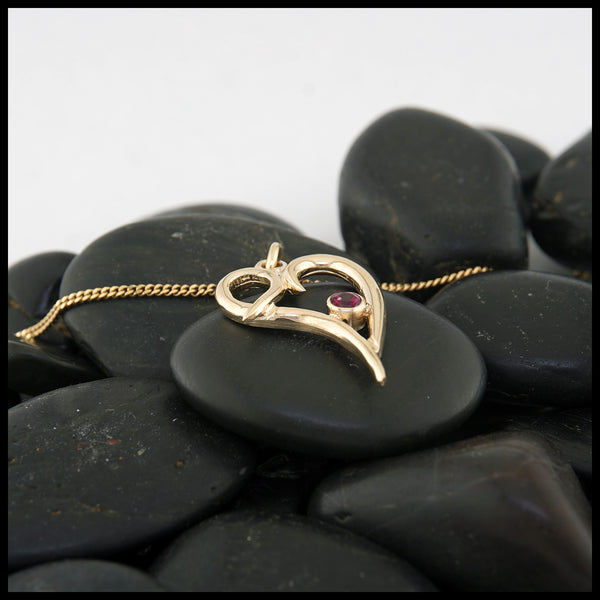 Entwined Gold Heart Pendant with Ruby
