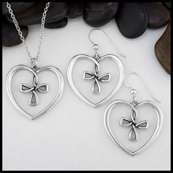 Large Cross My Heart Pendant and Earring Set