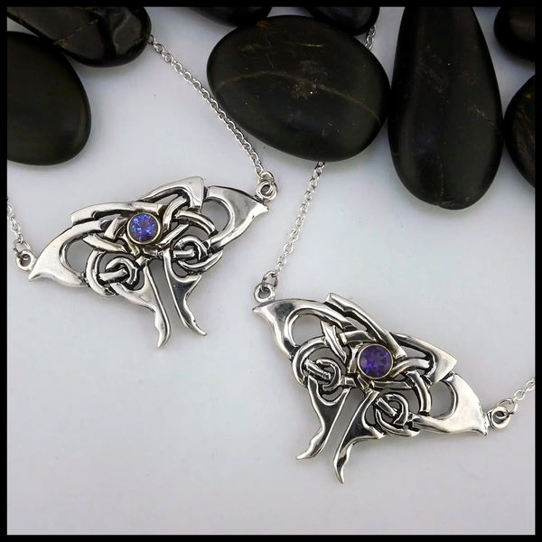 Alexandrite and Amethyst Moth Pendants in Sterling Silver