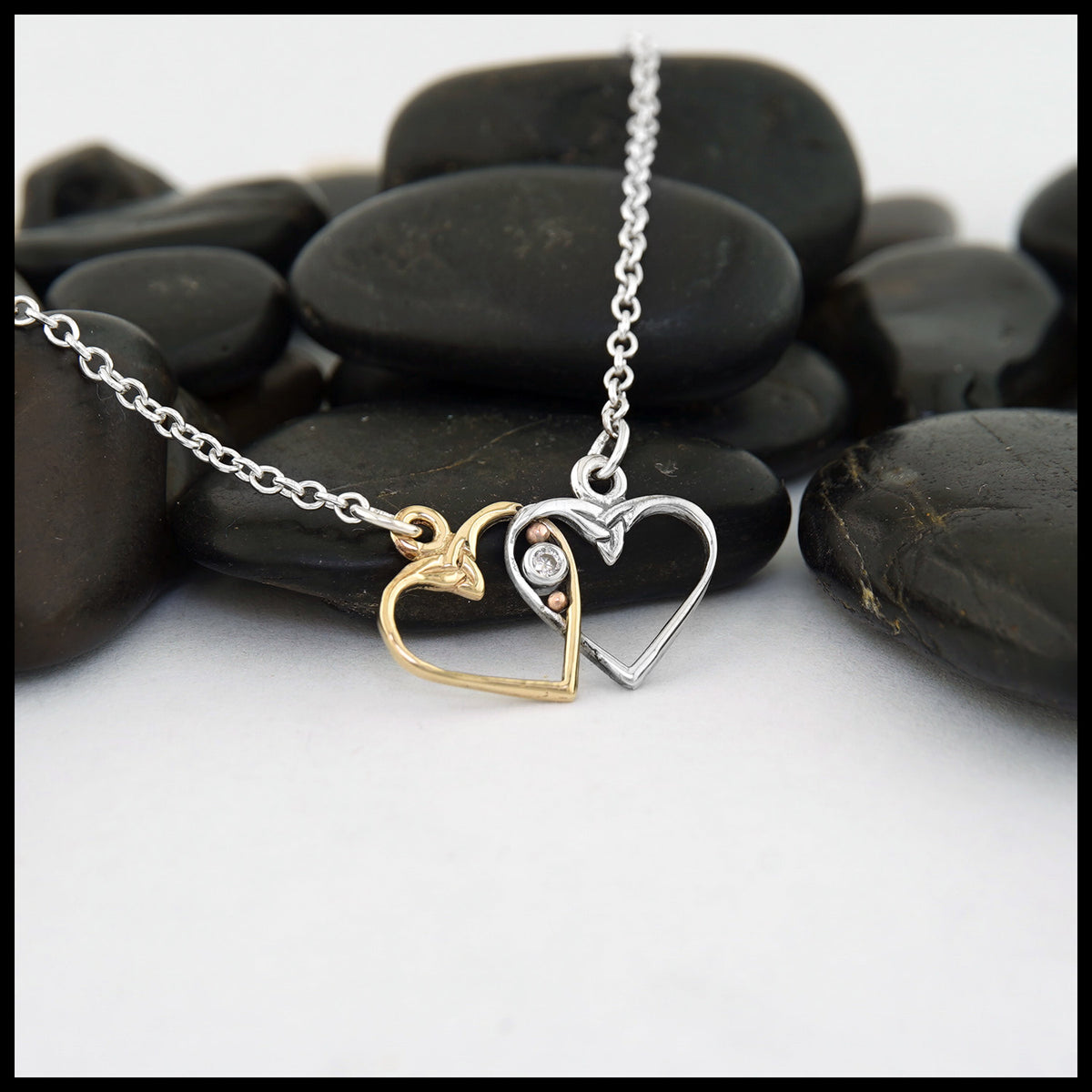 Interlocking Heart Necklace with Diamond – Walker Metalsmiths