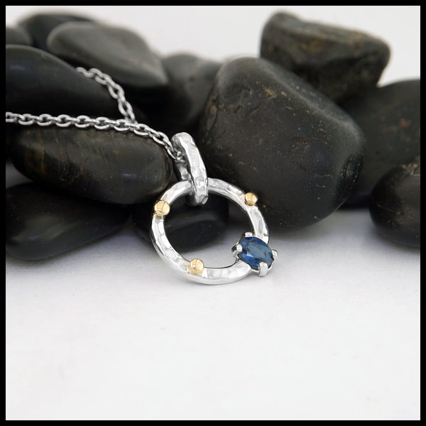 Hammered Loop Pendant with Sapphire