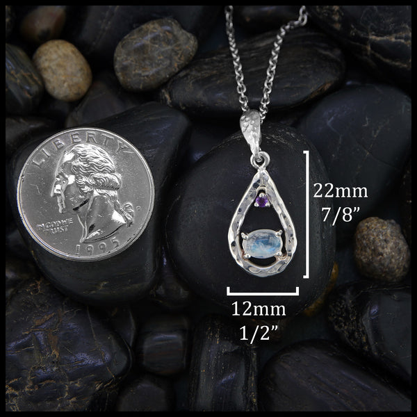 Sterling Silver Hammered Tear Moonstone Pendant with Amethyst