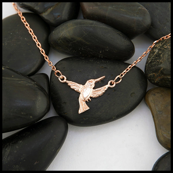 Dainty Hummingbird Necklace in 14K Gold
