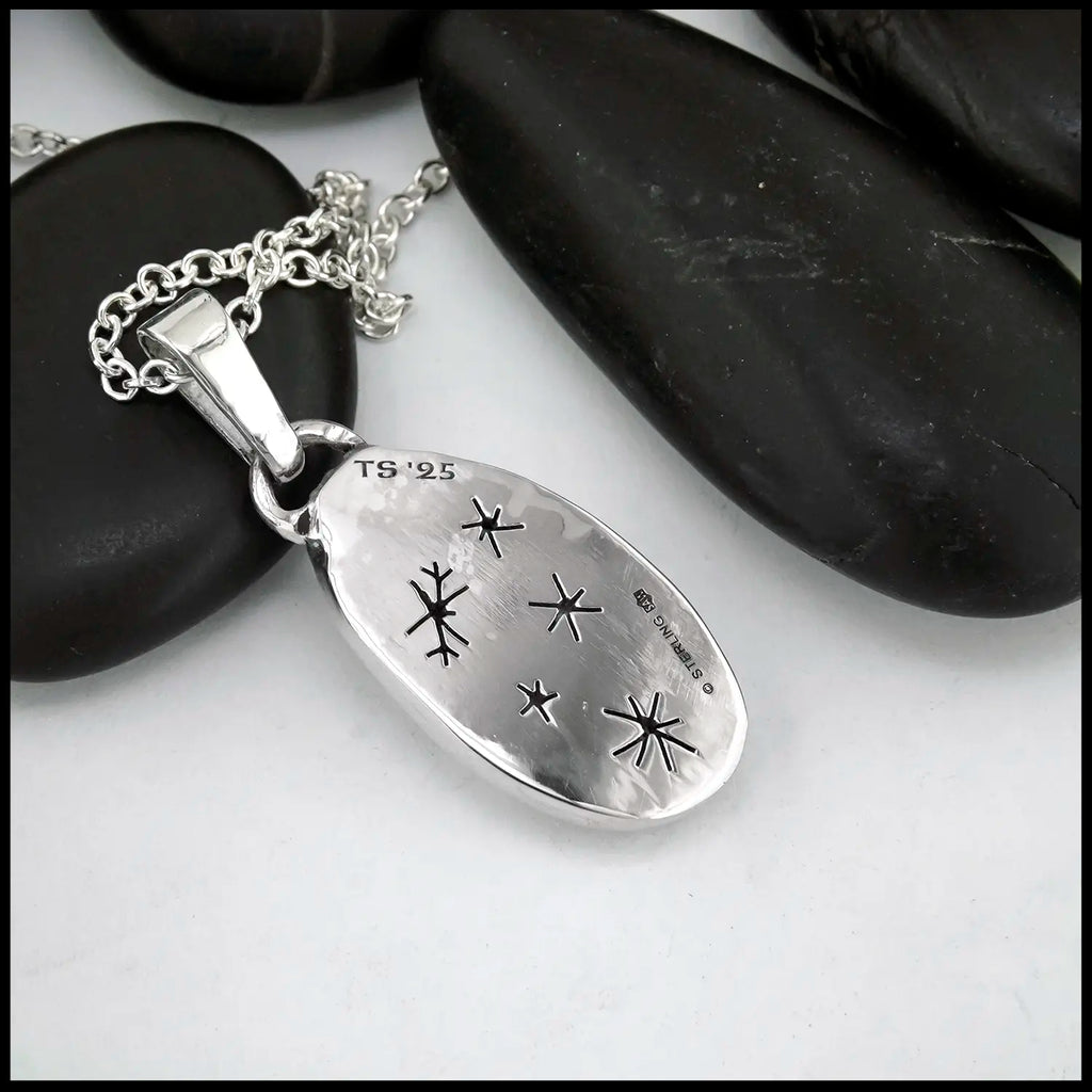 Dendritic Opal  Pendant set in Sterling Silver- reverse with Snow