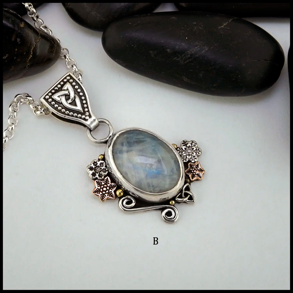 Custom Moonstone Pendants in Sterling Silver, 14K Rose Gold, and 18K Yellow Gold- Pendant B