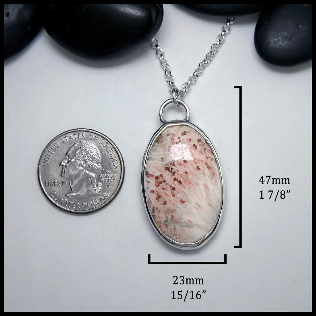 Scolecite Spring Pendant in Sterling Silver and 14K Gold
47mm x 23mm