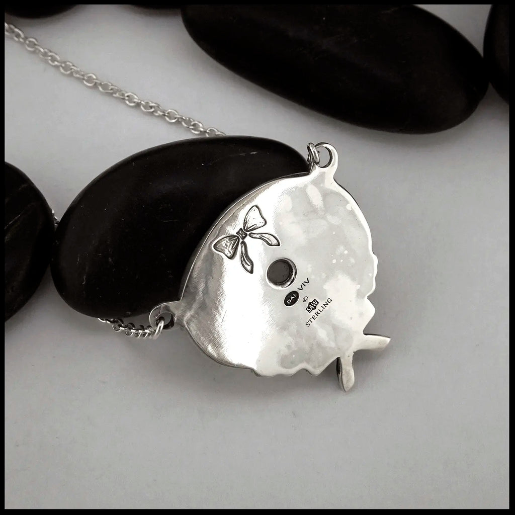 Rose Quartz Ribbon Pendant in Sterling Silver and 18K Yellow Gold- Reverse with engraving