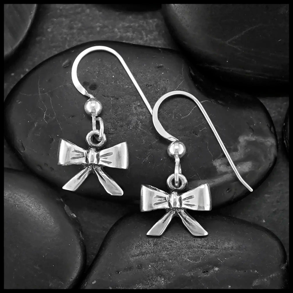 Bow Drop Earrings in Sterling Silver