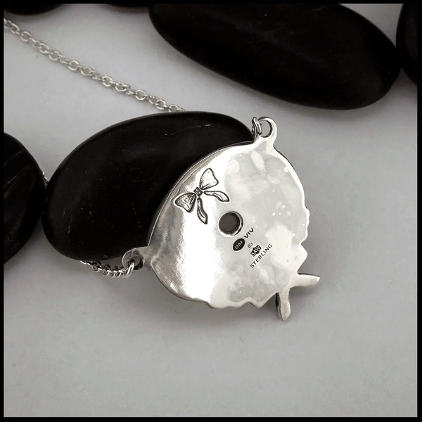 Rose Quartz Ribbon Pendant in Sterling Silver and 18K Yellow Gold