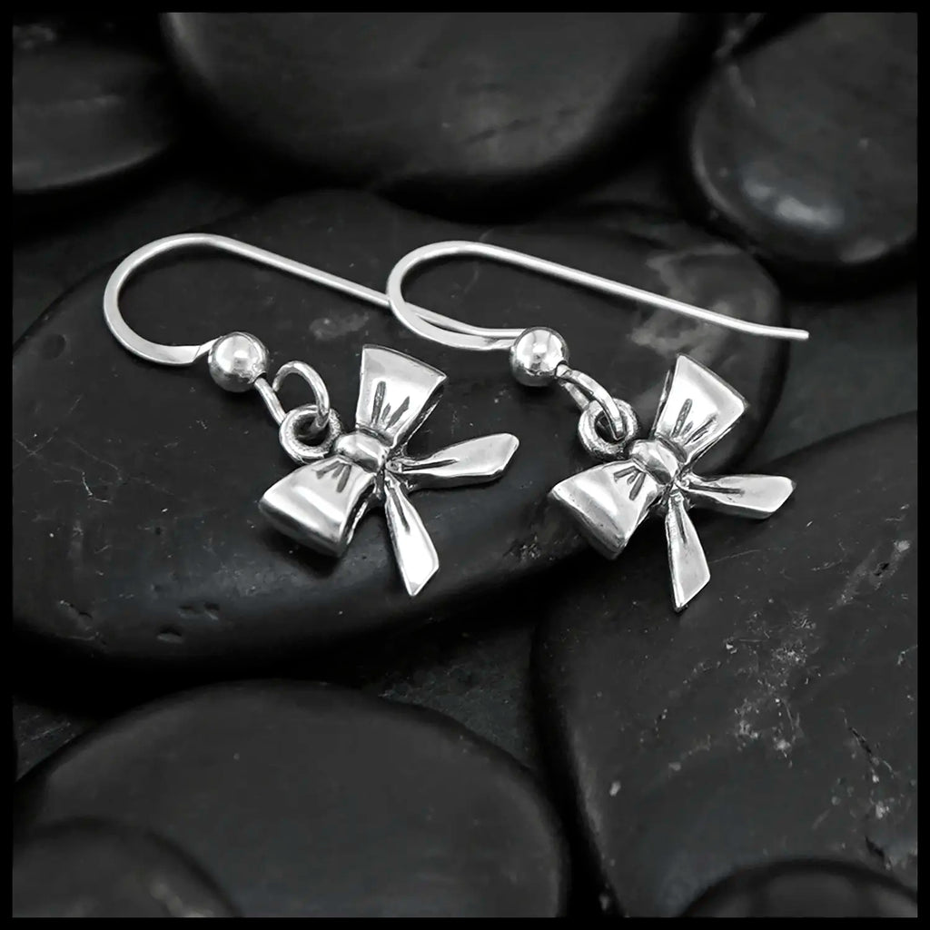 Bow Drop Earrings in Sterling Silver