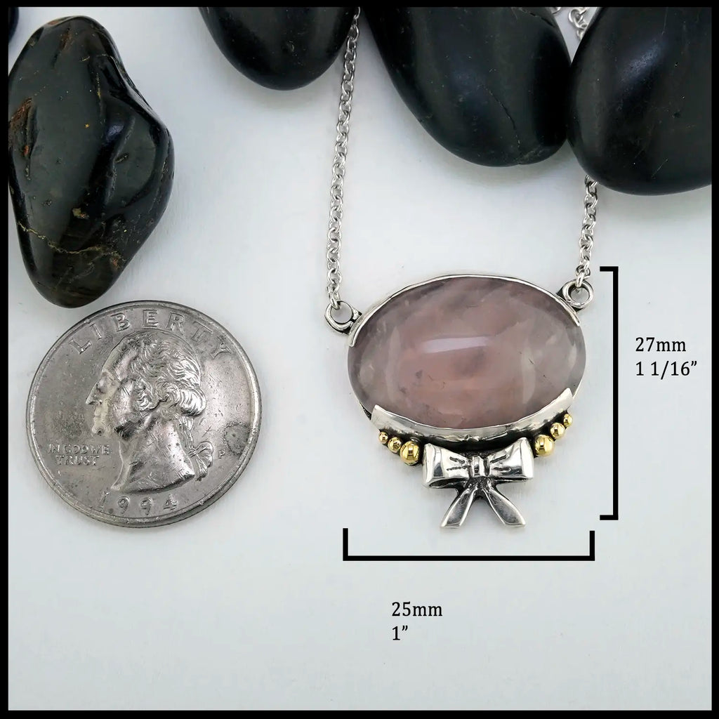 Rose Quartz Ribbon Pendant in Sterling Silver and 18K Yellow Gold
27mm x 25mm