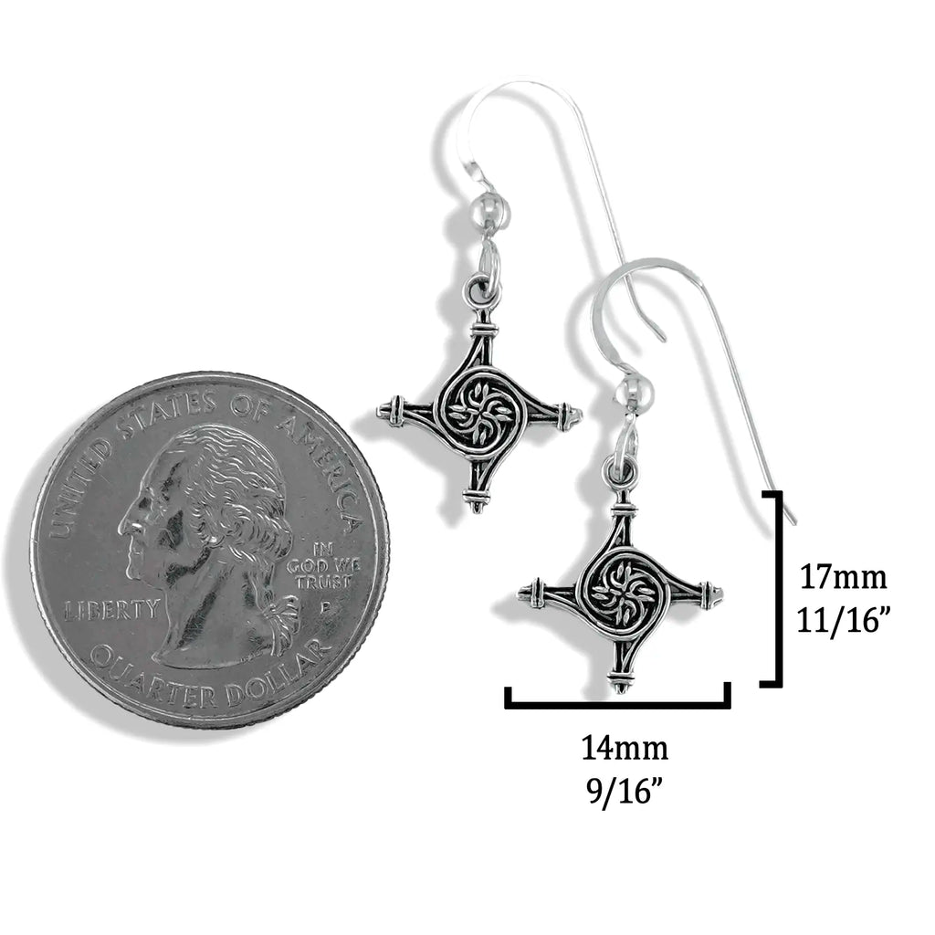 Extra Small St. Brigid's Spiral Cross Earrings in Silver