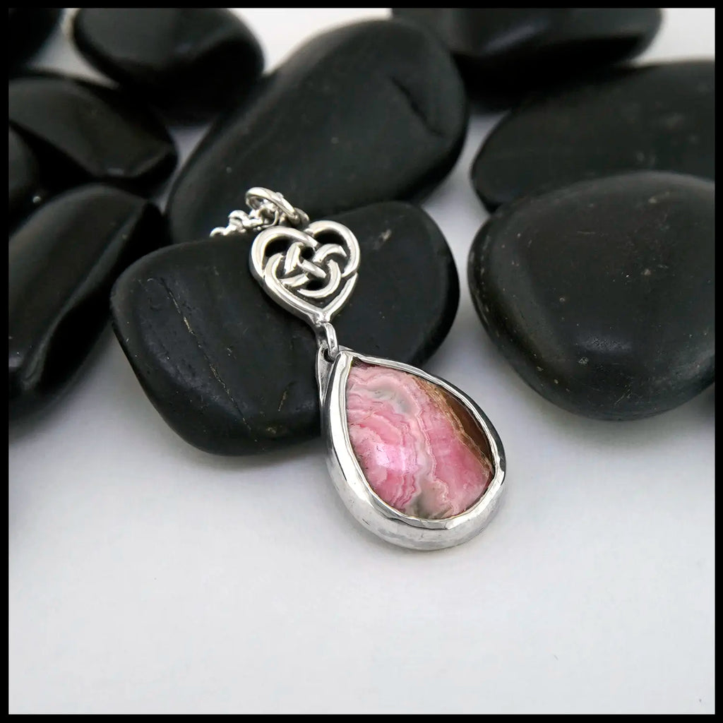 Rhodochrosite Heart Pendant in Sterling Silver