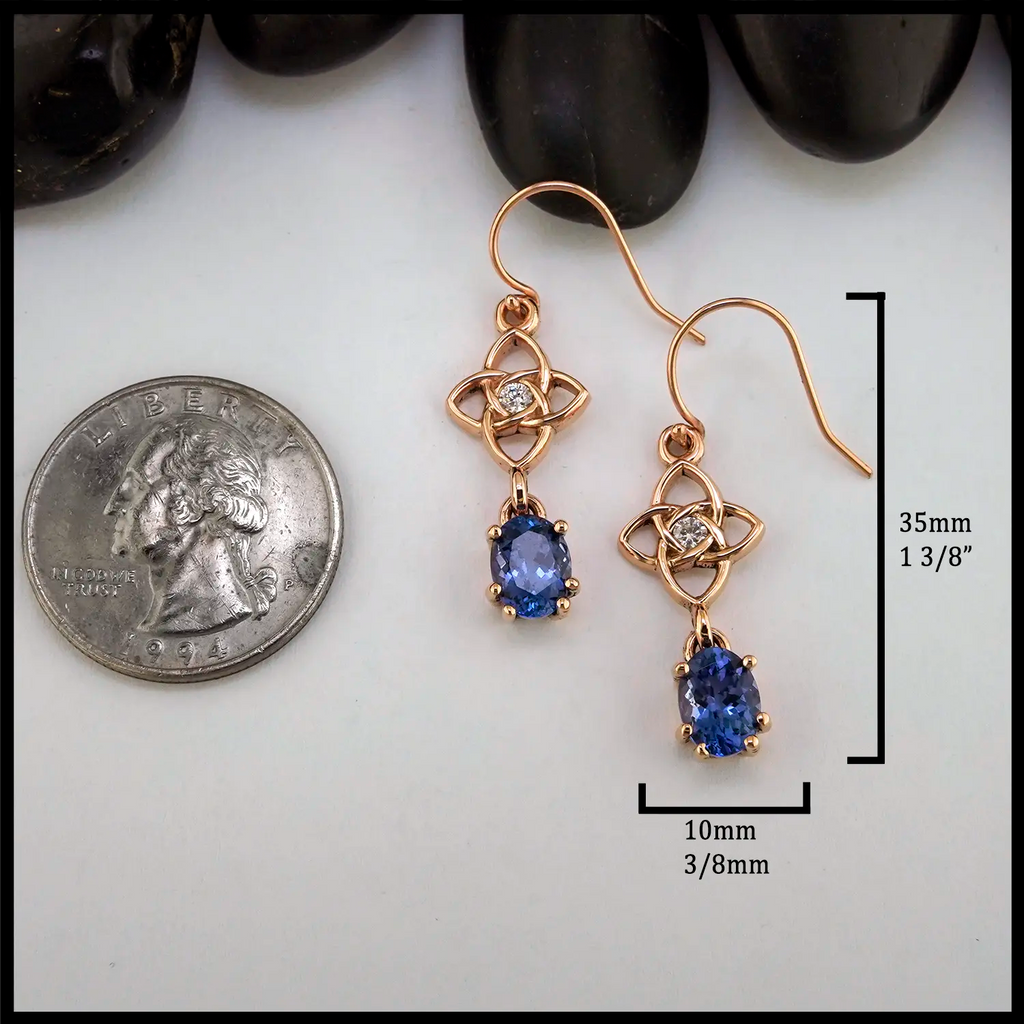 14K Rose Gold Starlight earrings set with Diamond and Tanzanite
35mm x 10mm