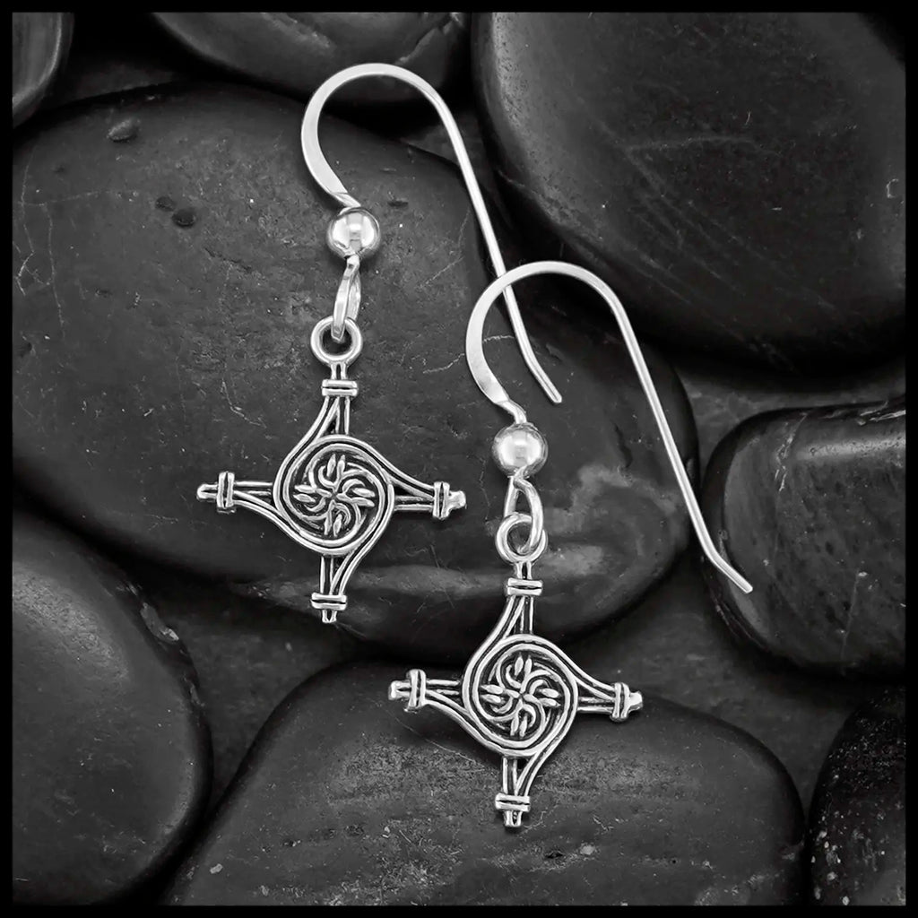 Extra Small St. Brigid's Spiral Cross Earrings in Silver