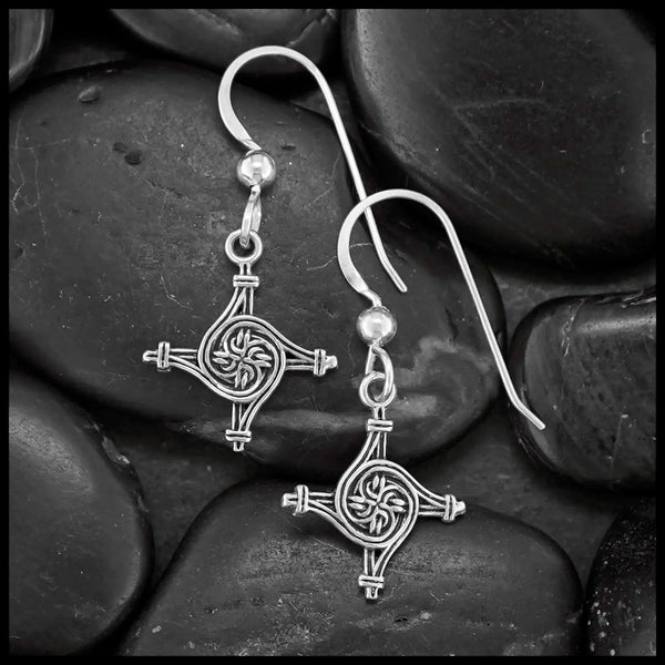 Extra Small St. Brigid's Spiral Cross Earrings in Silver