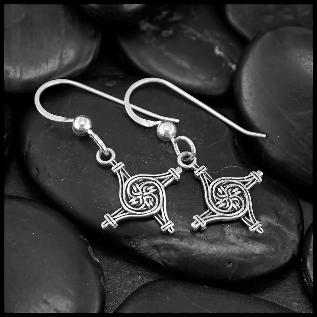 Extra Small St. Brigid's Spiral Cross Earrings in Silver