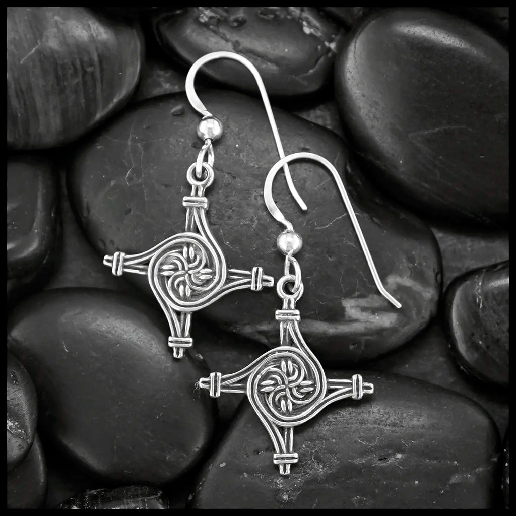 Small St. Brigid's Spiral Cross Earrings in Silver